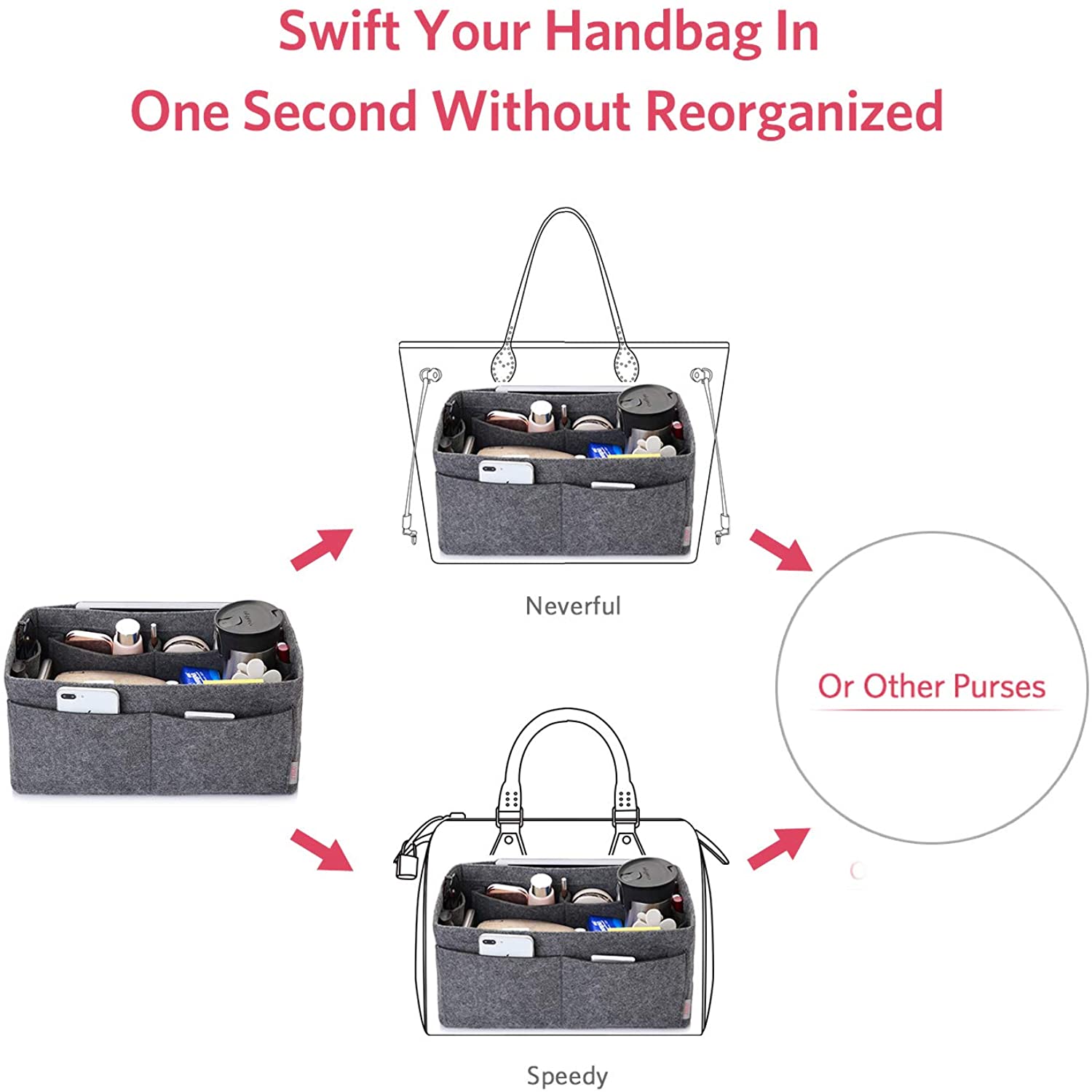 Felt Purse Organizer, Bag in Bag Organizer For Tote & Handbag Speedy Neverfull, Medium Large Extra Large