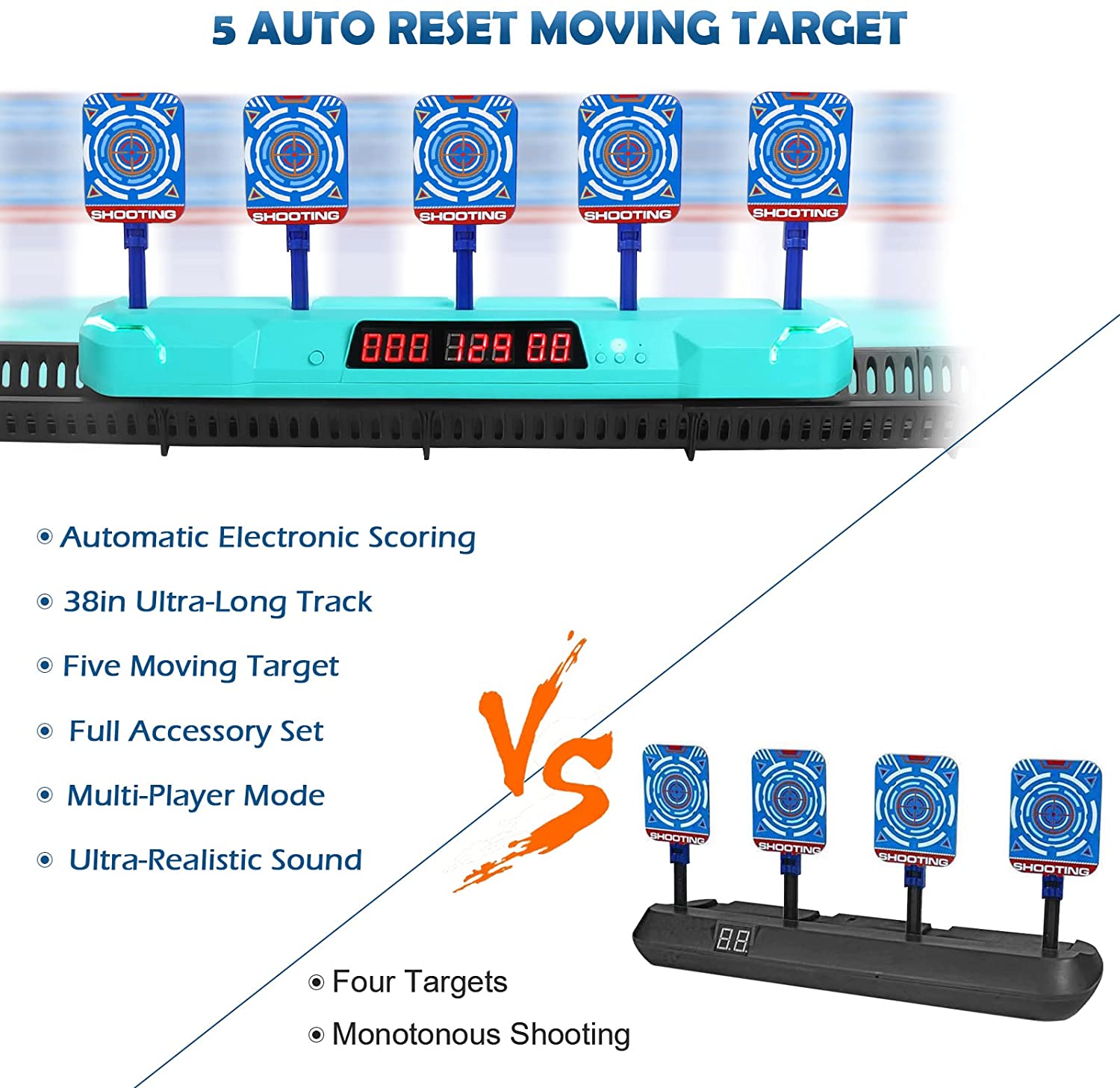 STOTOY Electronic Targets for Nerf Guns, Running Shooting Target Scoring Auto Reset Digital Targets with Track, Practice Toys with Moving and Static Modes,Toy for Kids-Boys & Girls