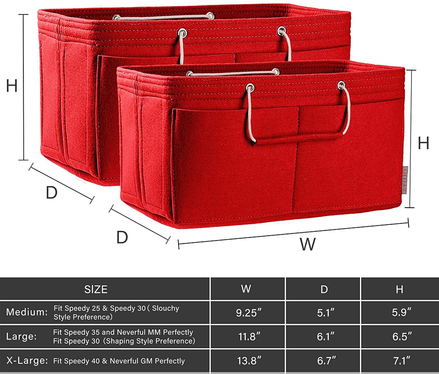 Purse Organizer, Multi-Pocket Felt Handbag Organizer, Purse Organizer Insert with Handles, Medium, Large, X-Large