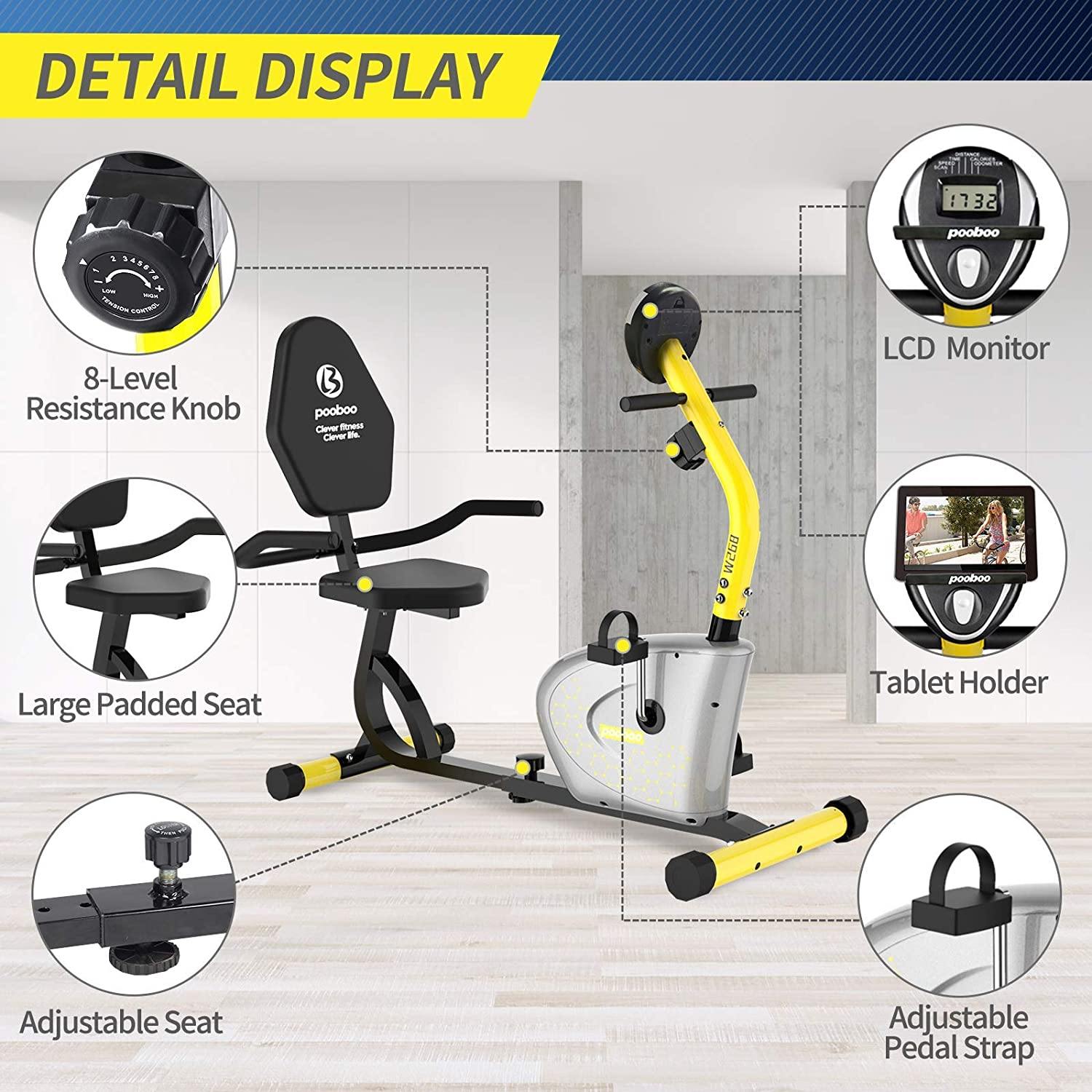 pooboo Recumbent Exercise Bike for Adults/Seniors, Magnetic Indoor Cycling Bikes - JOY2ESpree