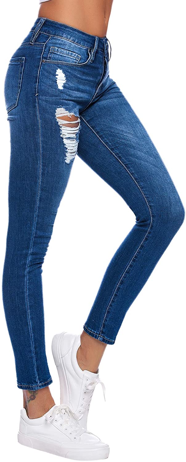 Resfeber Women's Ripped Boyfriend Jeans Cute Distressed Jeans Stretch Skinny Jeans with Hole