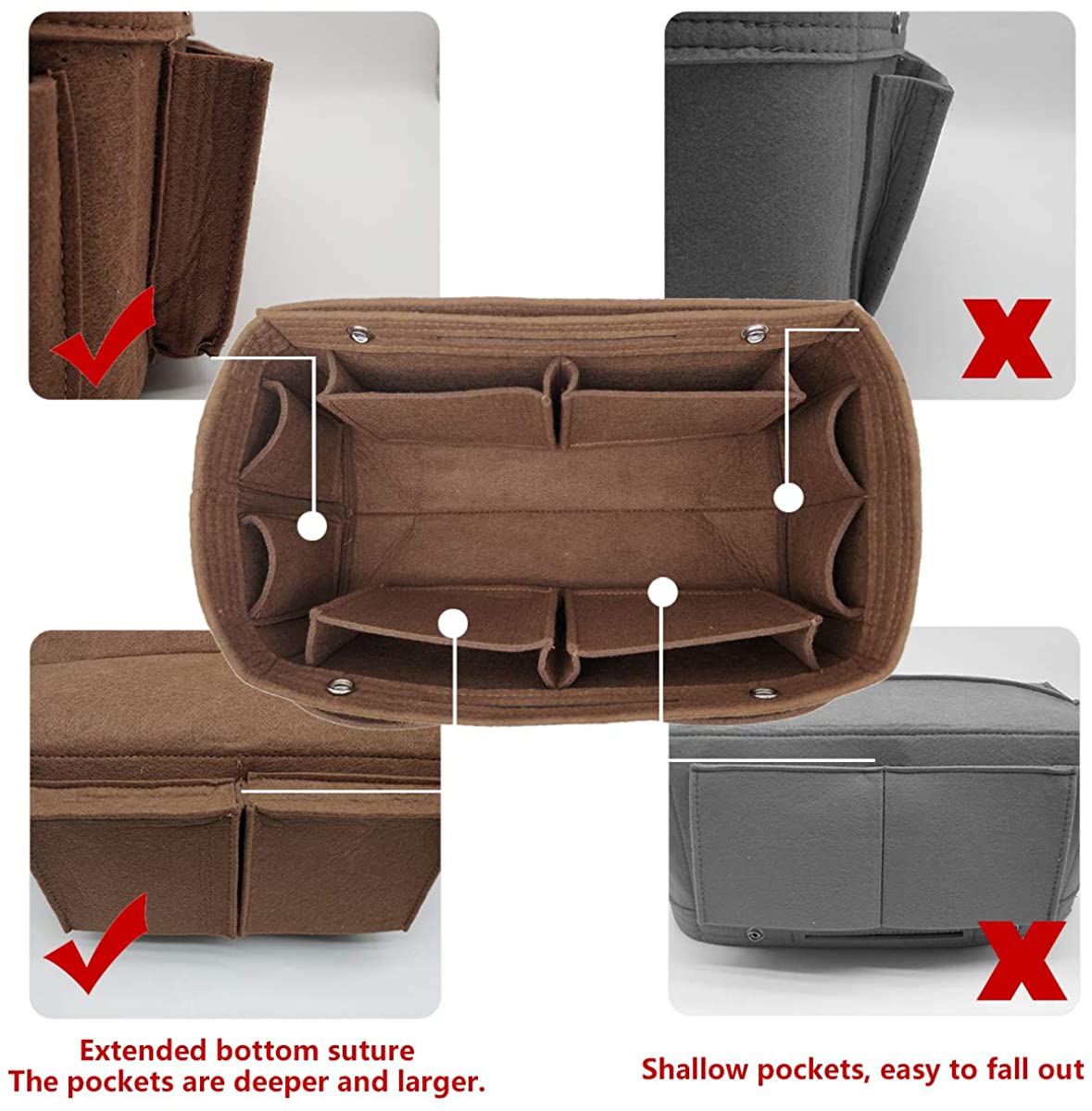 Felt Purse Organizer Insert Bag organizer Multi Pocket Bag in Bag Organizer Shaper