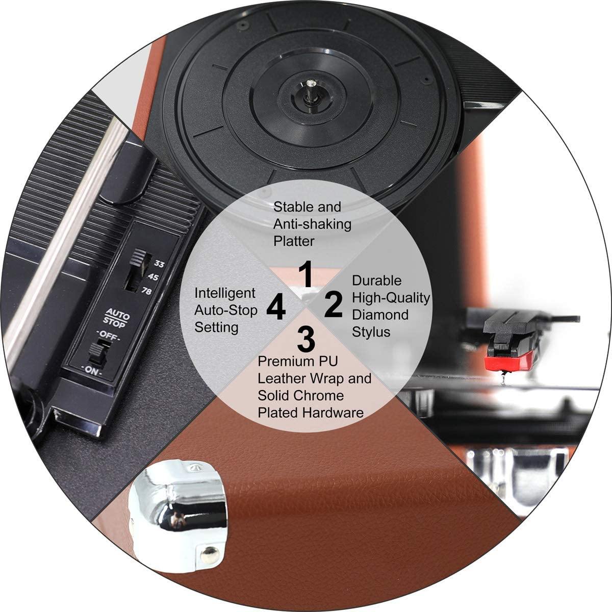 Retro Record Player for 33/45/78 RPM Vinyl Records,Bluetooth Belt-Drive Turntable - JOY2ESpree