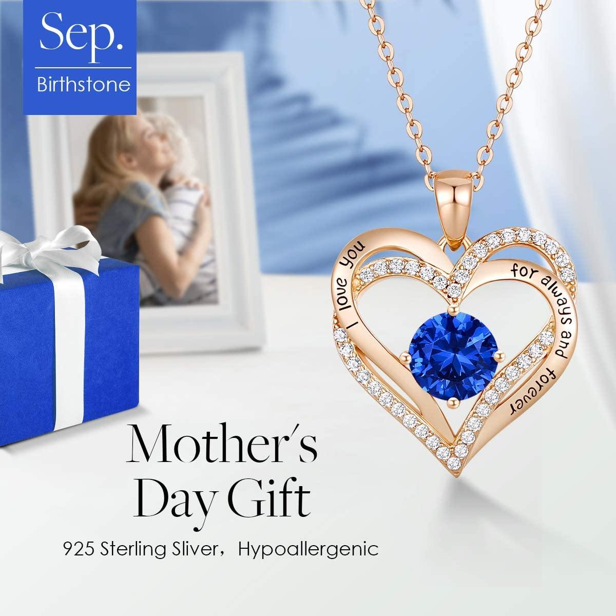 CDE Forever Love Heart Women Necklace 925 Sterling Silver Rose Gold Plated Birthstone Pendant Necklaces for Women - JOY2ESpree