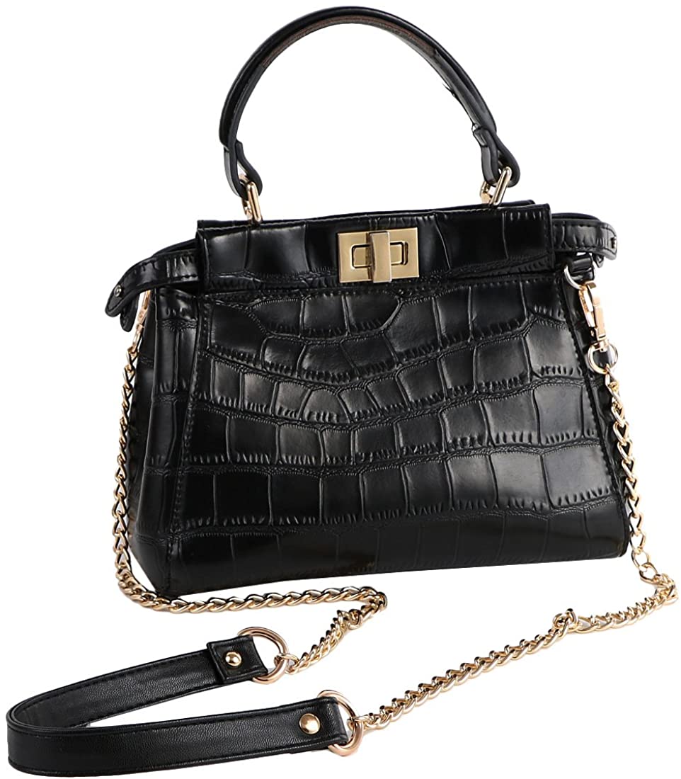 kilofly 2pc Gold Plated Faux Leather Removable Clutch Chain Shoulder Straps Set