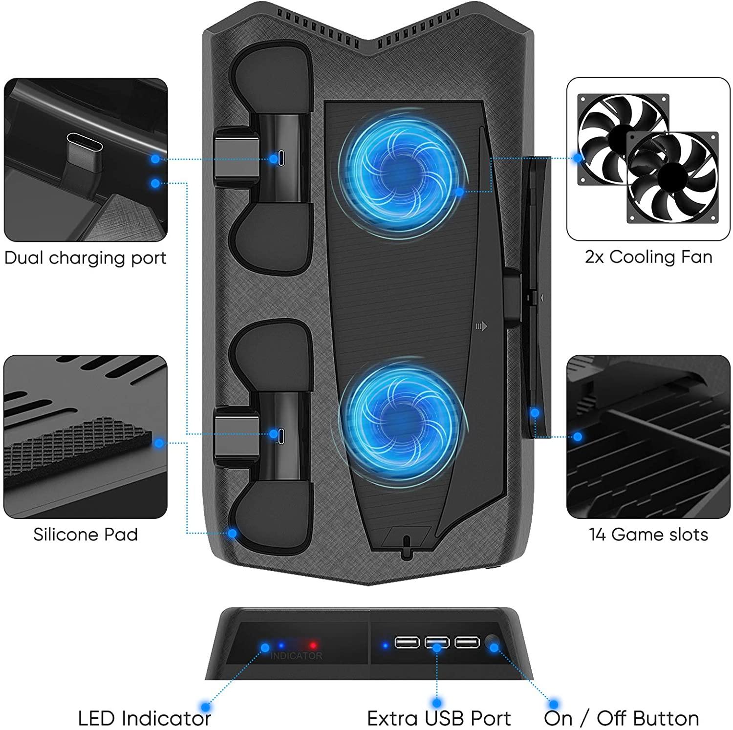 Vertical Charging Stand for PS5 Controllers with Cooling Fan - JOY2ESpree