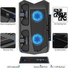 
                        
                          Load image into Gallery viewer, Vertical Charging Stand for PS5 Controllers with Cooling Fan - JOY2ESpree
                        
                      