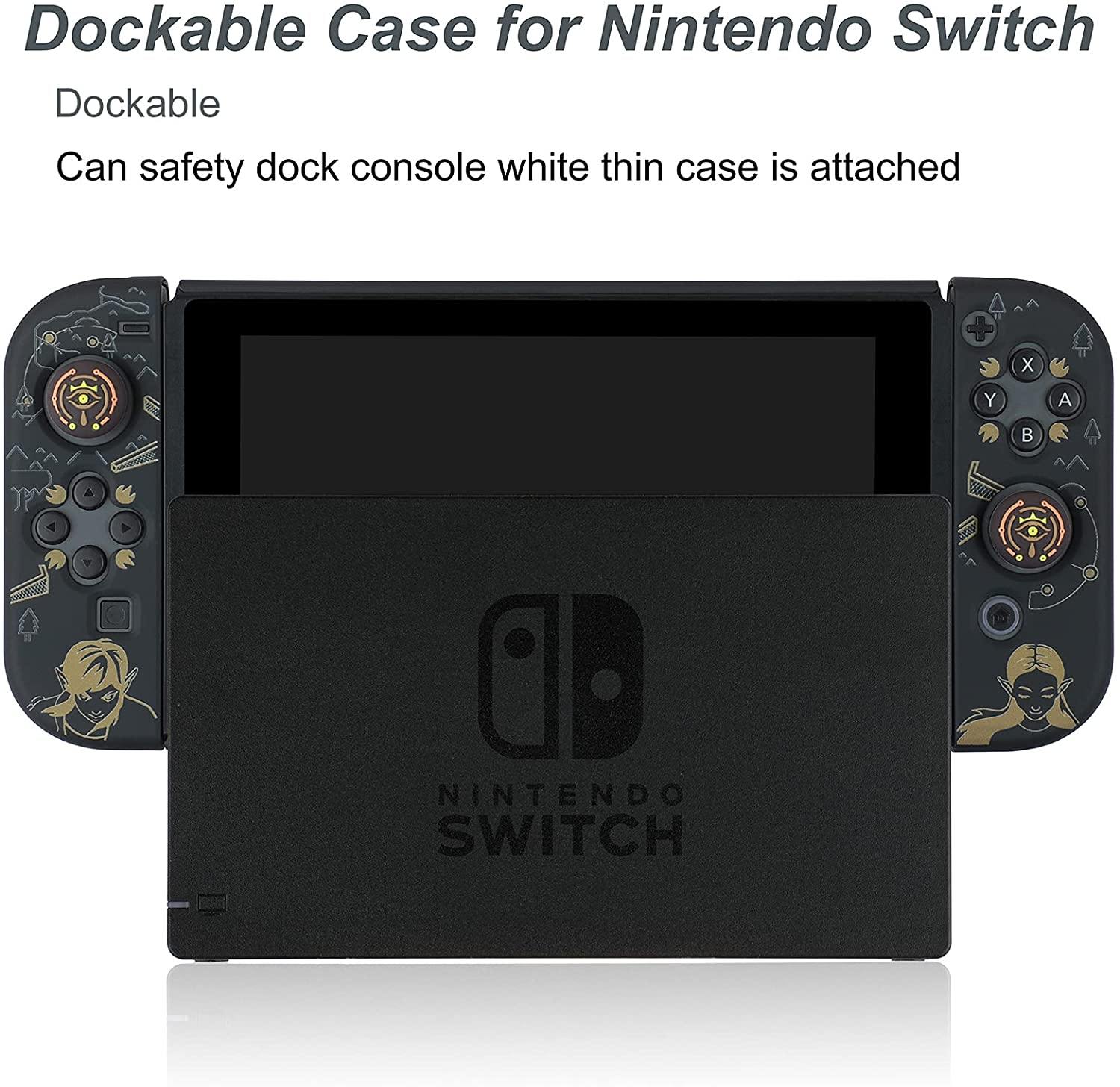 Dockable Case for Nintendo Switch,Protective Case Cover for Joy-Con Controllers with 4 Thumb Grips and Glass Screen Protector(The Legend of Zelda) - JOY2ESpree