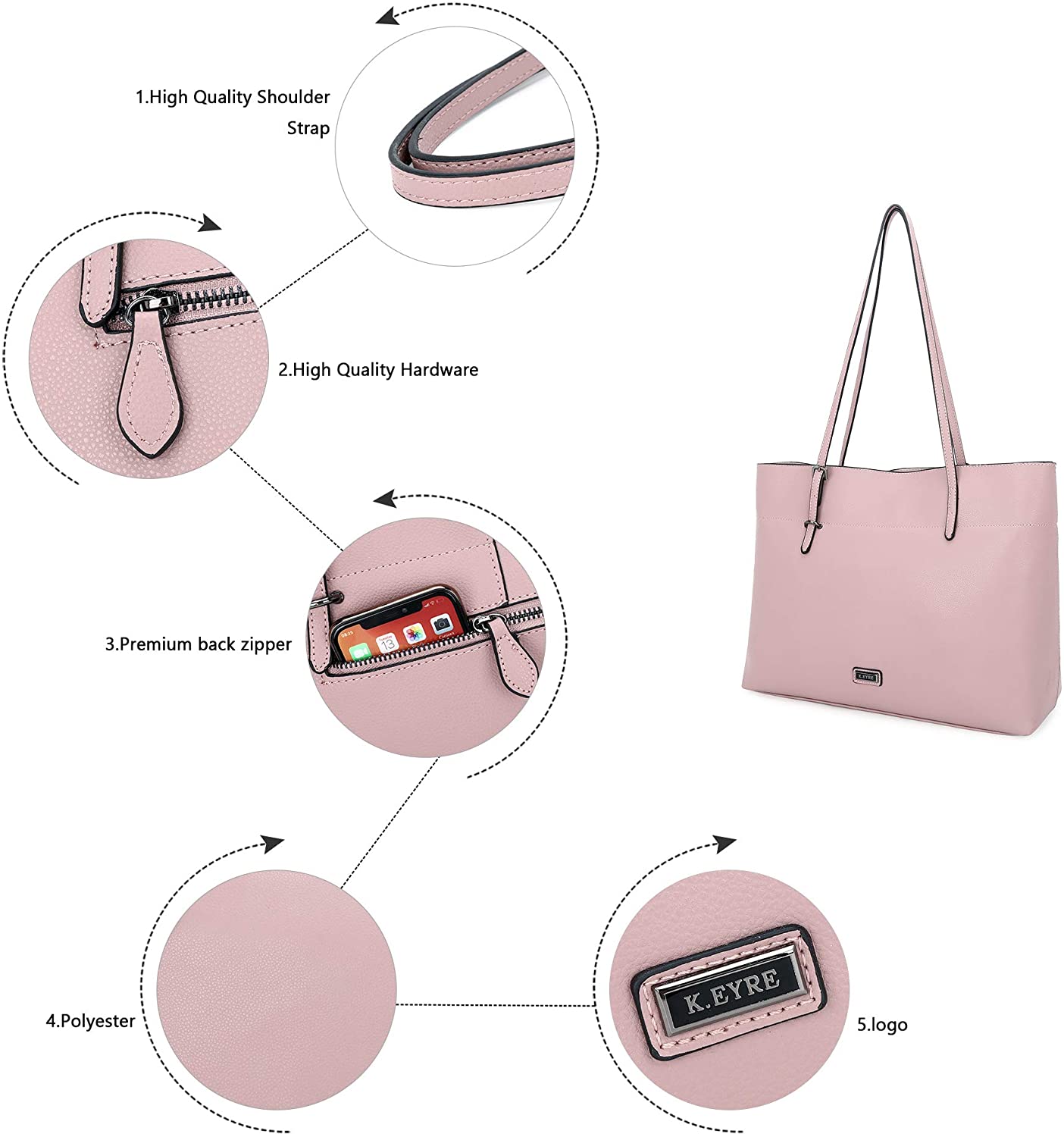 K.EYRE Women's Soft Faux Leather Tote Bag Purse Handbags Wallet Tote Shoulder Bag Purse Large Capacity
