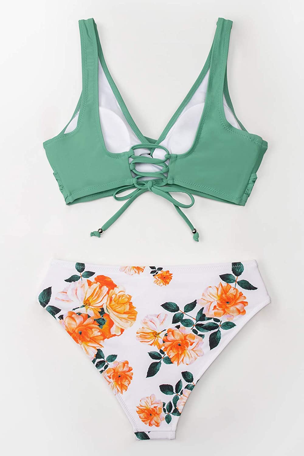 CUPSHE Women's Bikini Swimsuit Floral Print Lace Up Two Piece Bathing Suit
