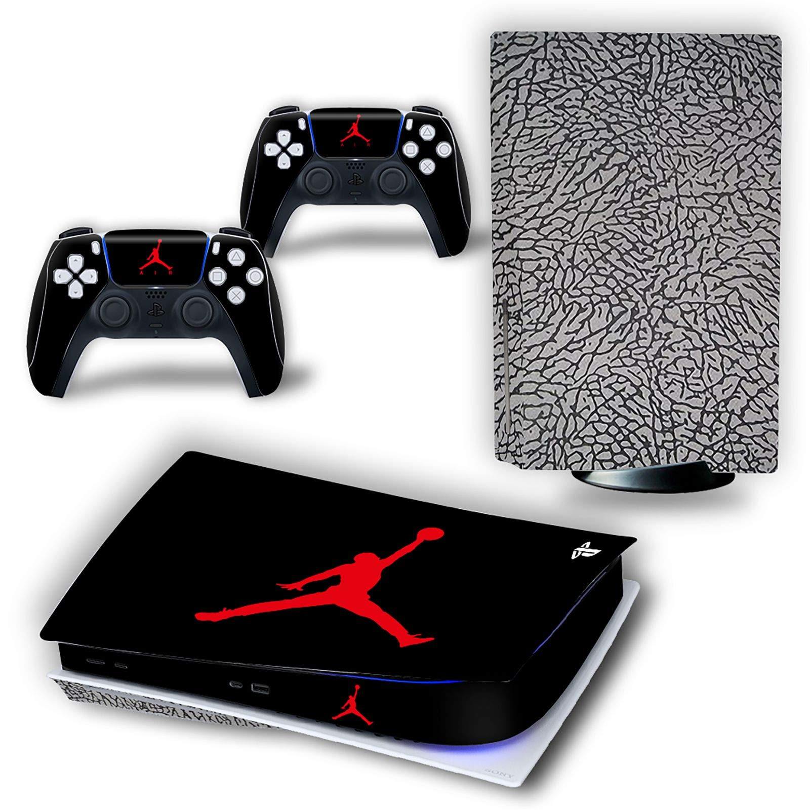 PS5 Console and Controller Skin Vinyl Sticker Decal Cover for PlayStation 5 Console and Controllers, Disk Edition -Jordan Black Cement - JOY2ESpree