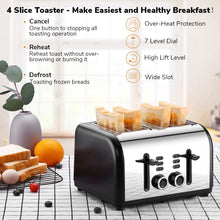 
                        
                          Cargar imagen en el visor de la galería, Toaster 4 Slice, CUSINAID 4 Wide Slots Stainless Steel Toasters with Reheat Defrost Cancel Function, 7-Shade Setting, Blue - JOY2ESpree
                        
                      