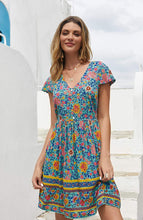 
                        
                          將圖片載入圖庫檢視器 KIRUNDO Women’s  Summer Hot Short Sleeve V-Neck High Waist Floral Print Mini Sun Dress
                        
                      