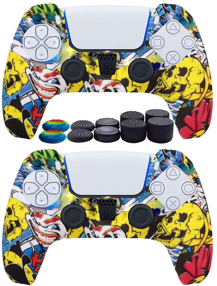 2pcs PS5 Controller Skin Silicone Soft Case for Sony Playstation 5 Cover Slim Shell Gel Rubber Protector with 10 Thumb Grip Caps (01) - JOY2ESpree
