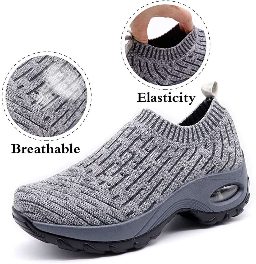 STQ Slip On Breathe Mesh Walking Shoes Women Fashion Sneakers Comfort Wedge Platform Loafers