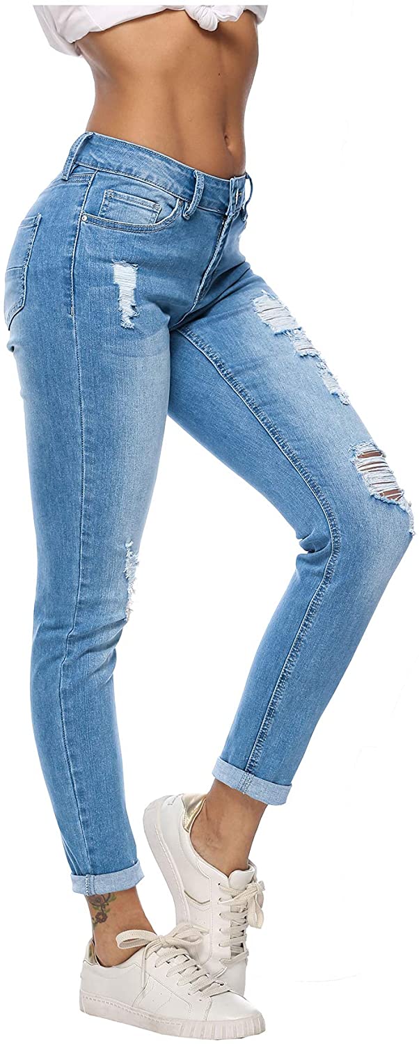Resfeber Women's Ripped Boyfriend Jeans Cute Distressed Jeans Stretch Skinny Jeans with Hole