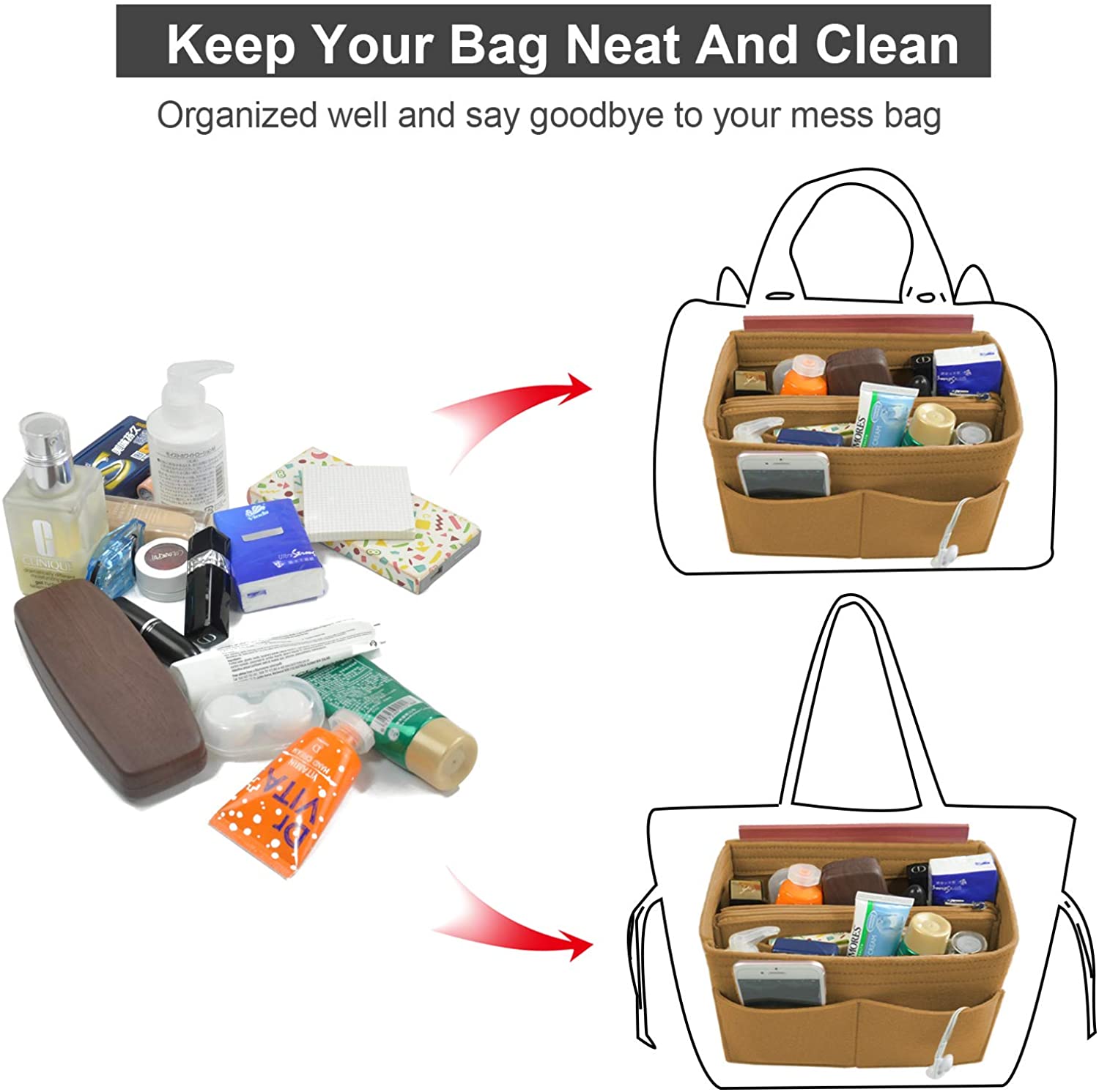 Purse Organizer Insert, Handbag & Tote Organizer, Bag in Bag, Perfect for Speedy Neverfull and More