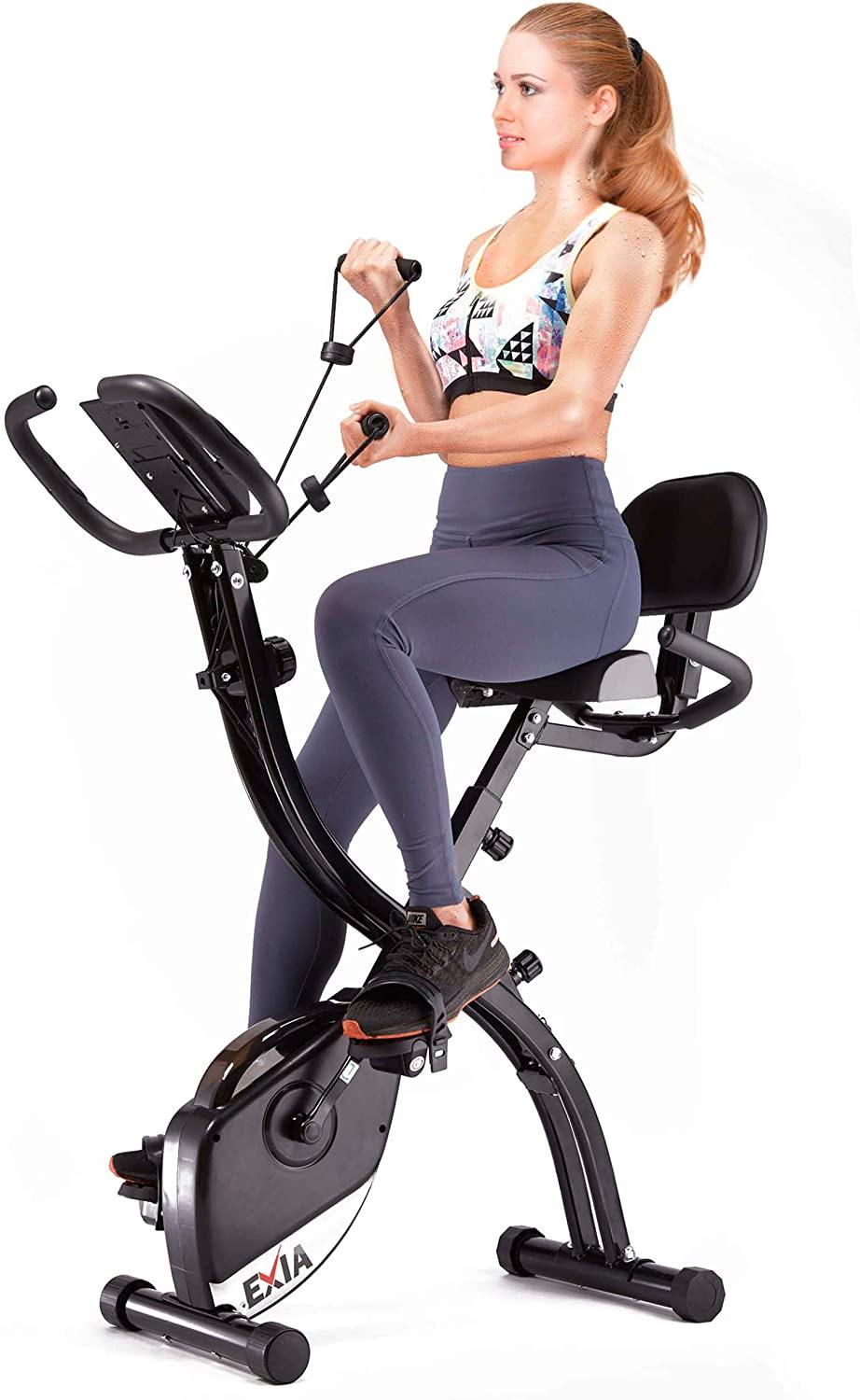 EXIA Folding Magnetic Exercise Bike with Pulse Sensor, Upright and Recumbent Stationary Bike - JOY2ESpree
