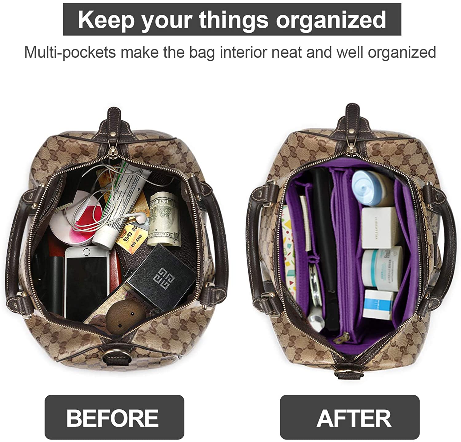 Purse Organizer Insert, Handbag & Tote Organizer, Bag in Bag, Perfect for Speedy Neverfull and More