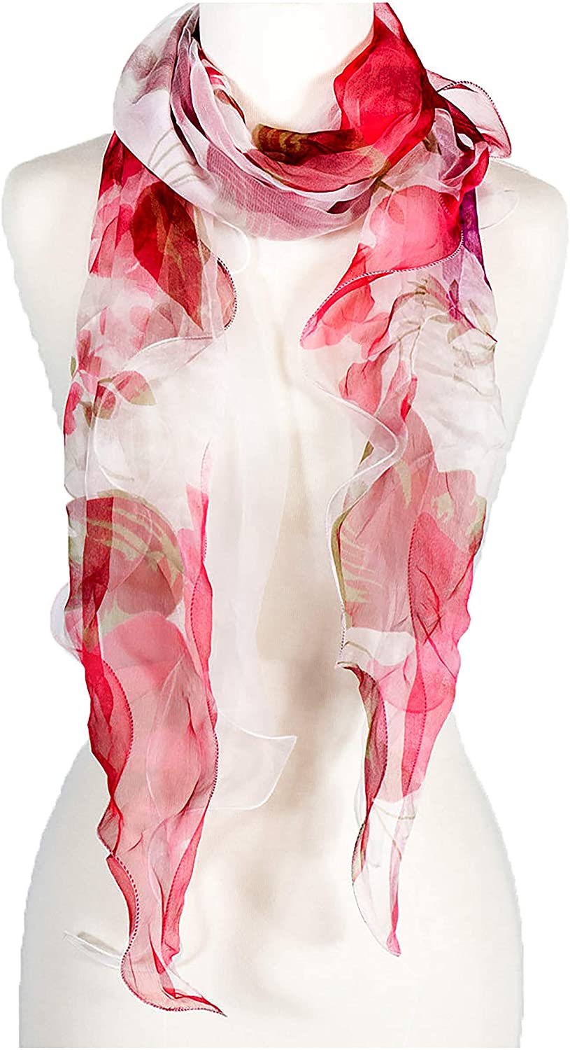 Double Layer Silk scarf, Floral Ruffle Silk Scarf, Summer scarf