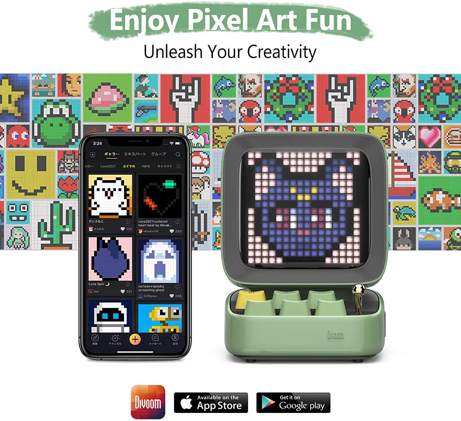 Divoom Ditoo Retro Pixel Art Game Bluetooth Speaker with 16X16 LED App Controlled Front Screen (Black) - JOY2ESpree
