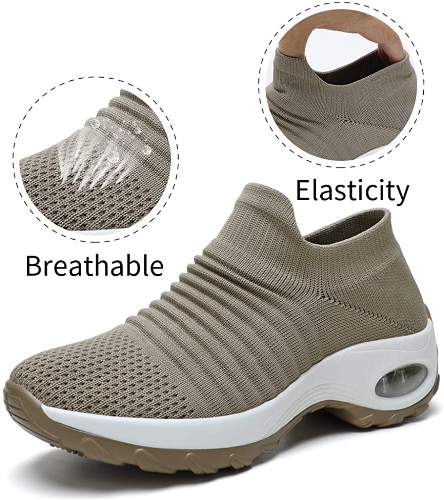 STQ Slip On Breathe Mesh Walking Shoes Women Fashion Sneakers Comfort Wedge Platform Loafers
