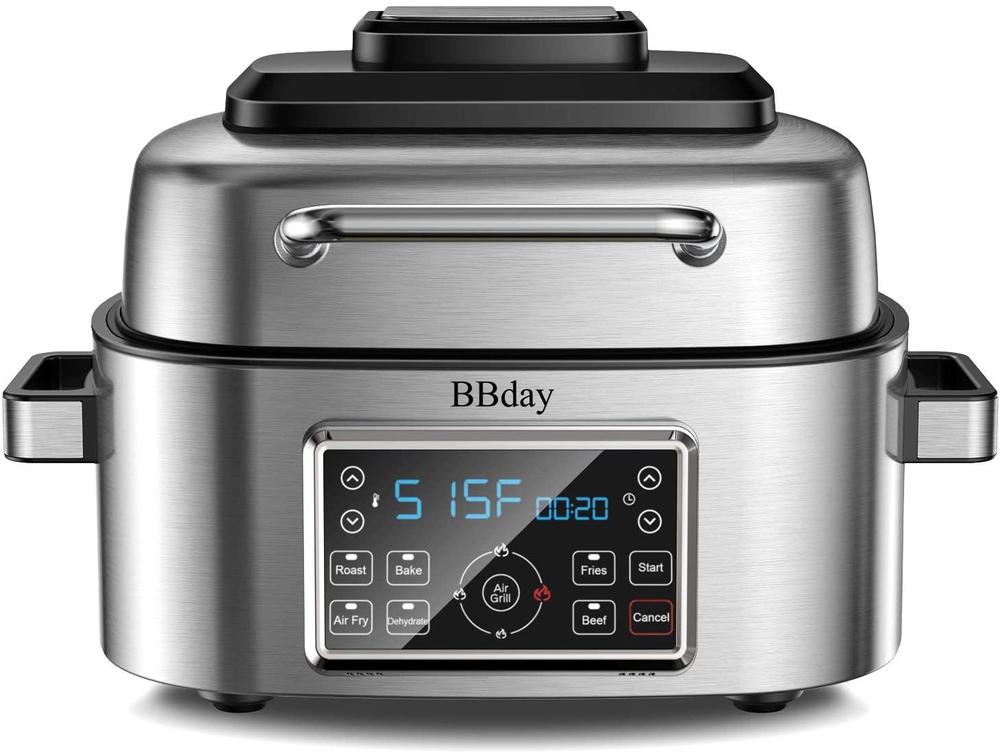 BBday 6.5 QT Air Fryer,10-in-1 Smokeless Indoor Electric Grill with Air Fryer,Roast,Bake and Dehydrate - JOY2ESpree