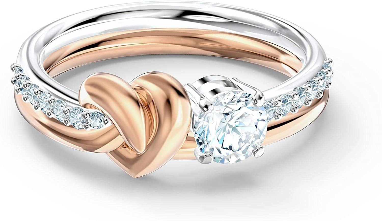 SWAROVSKI Women's Lifelong Heart Ring Collection, Rose Gold Tone & Rhodium Finish, Clear Crystals - JOY2ESpree