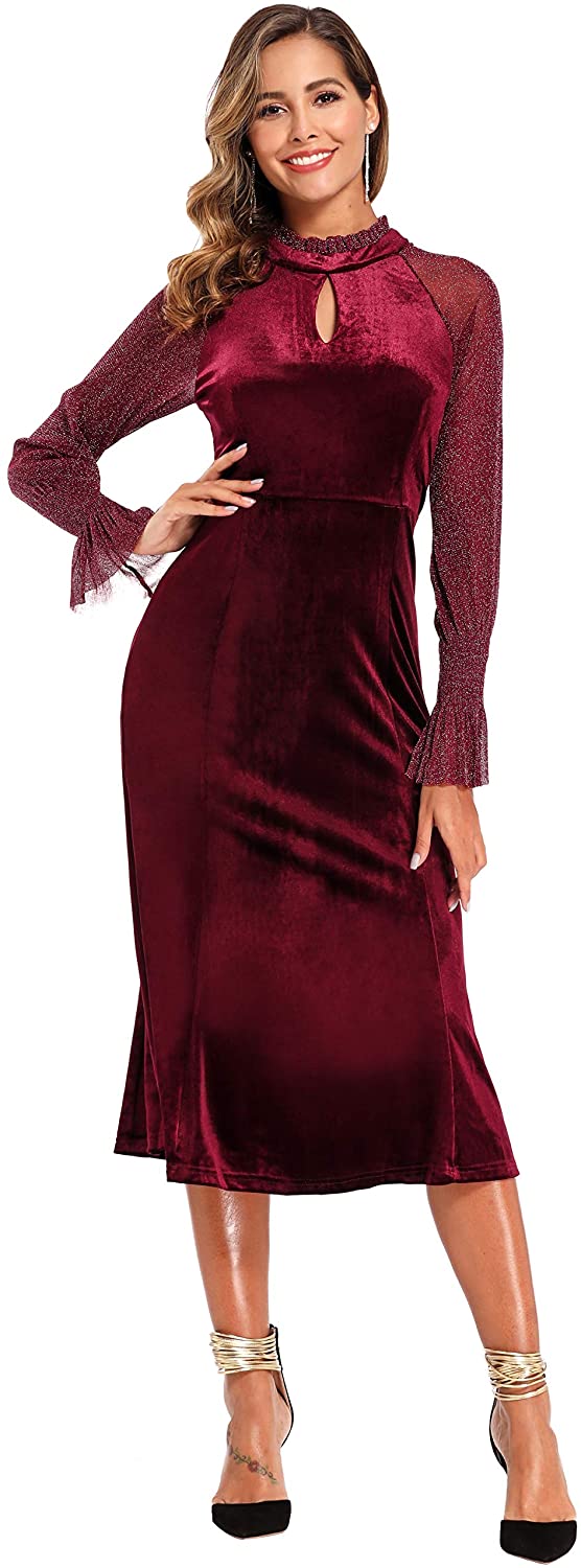 Velvet Formal Dress Lace Splicing Glitter Gowns