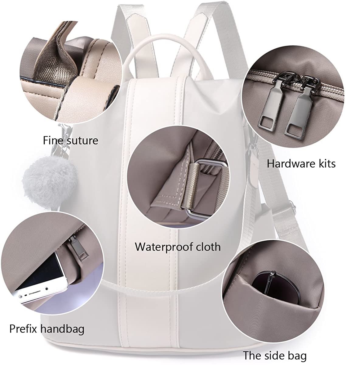 Women Backpack Purse Waterproof Nylon Anti-theft Rucksack Lightweight Shoulder Bag