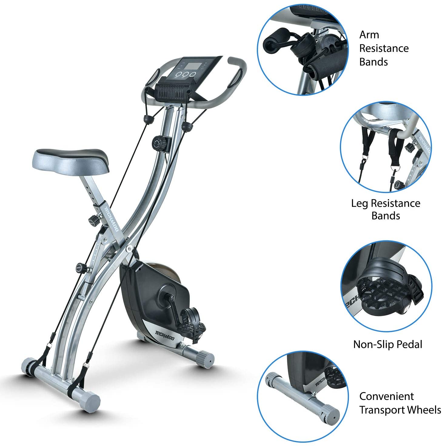 TECHMOO Folding Magnetic X Exercise Bike Portable Upright Recumbent 2 in 1 Stationary Bike - JOY2ESpree