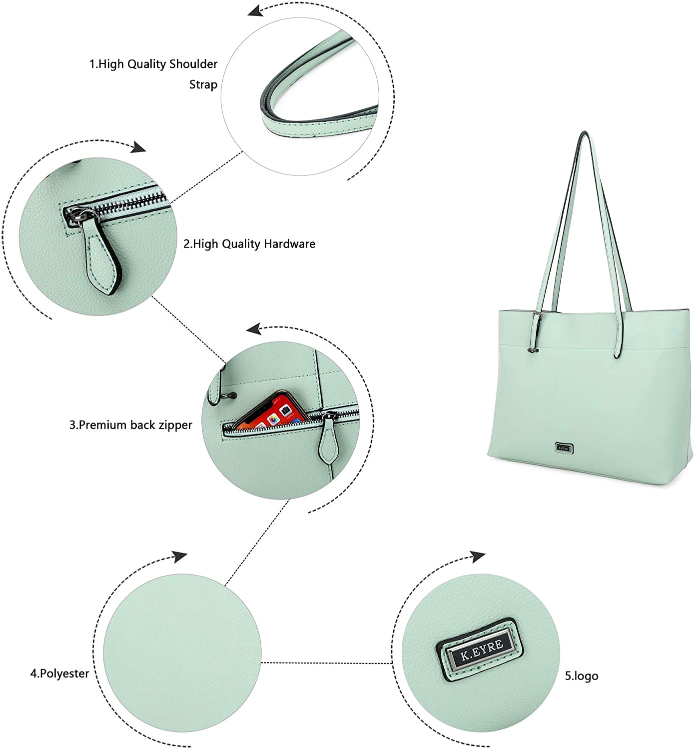 K.EYRE Women's Soft Faux Leather Tote Bag Purse Handbags Wallet Tote Shoulder Bag Purse Large Capacity