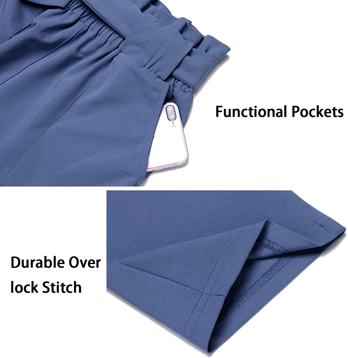 Freeprance Women's Pants Casual Trouser Paper Bag Pants Elastic Waist Slim Pockets