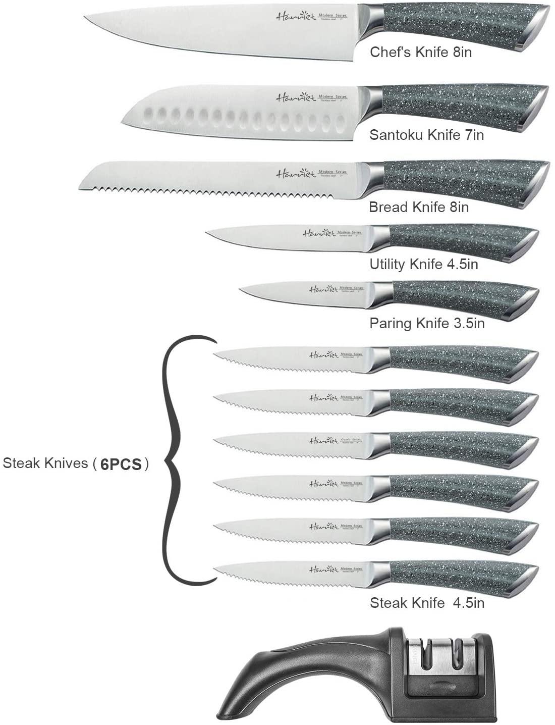 Harriet Knife Set, 14-Piece Kitchen Knife Set with Block Wooden, German Stainless Steel Professional Chef Knife Set with Sharpener, White - JOY2ESpree