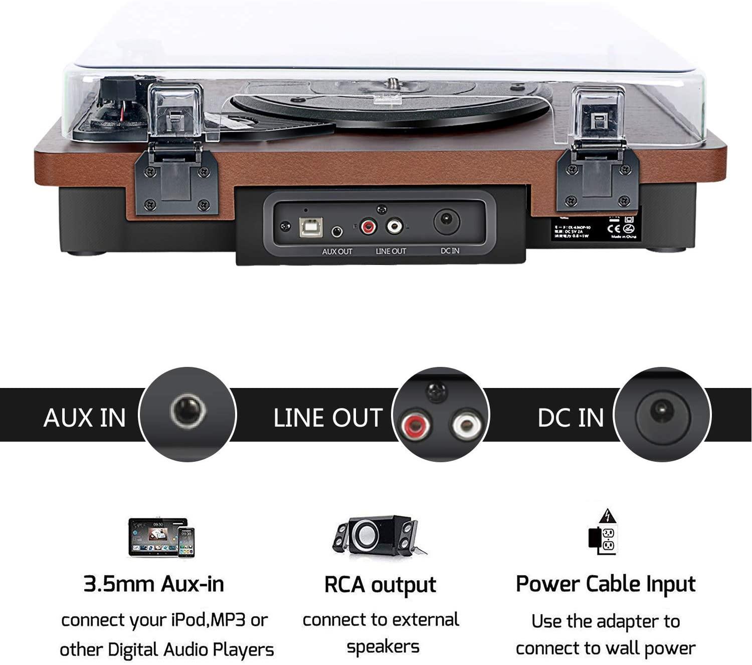 Vinyl Record Player, DLITIME 3-Speed Turntable with Built-in Speakers - JOY2ESpree