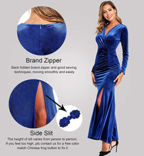 
                        
                          Load image into Gallery viewer, Ababalaya Long Sleeve Wrap Velvet Long Formal Dresses Cocktail Dress
                        
                      