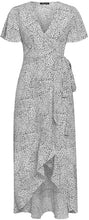 
                        
                          Load image into Gallery viewer, Miessial Women's Summer Chiffon V Neck Ruffle Maxi Dress Polka Dot Long Beach Wrap Dress
                        
                      