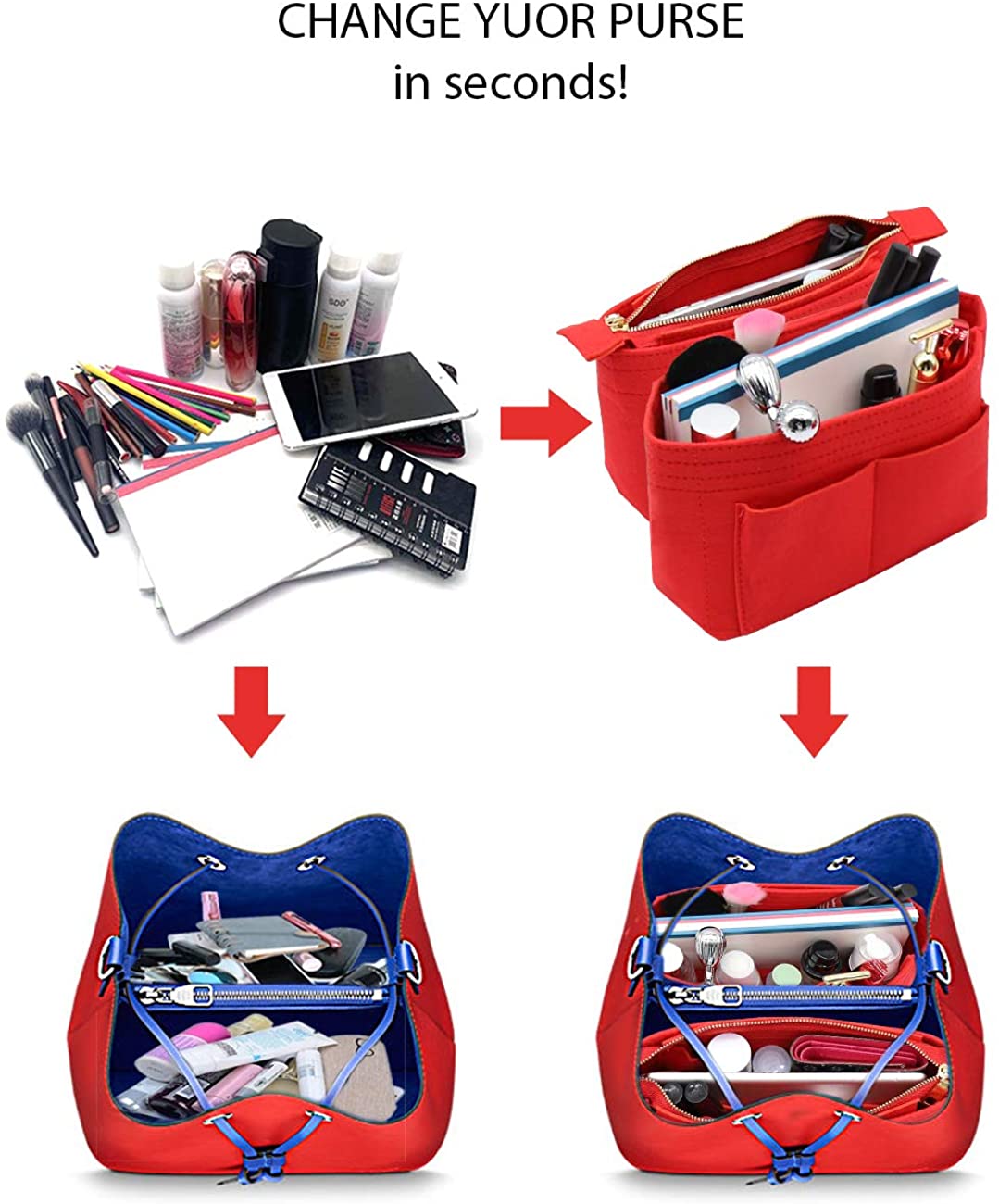 LEXSION Organizer,Bag Organizer,Insert purse organizer with 2 packs in one set fit LV NeoNoe Noé Series perfectly