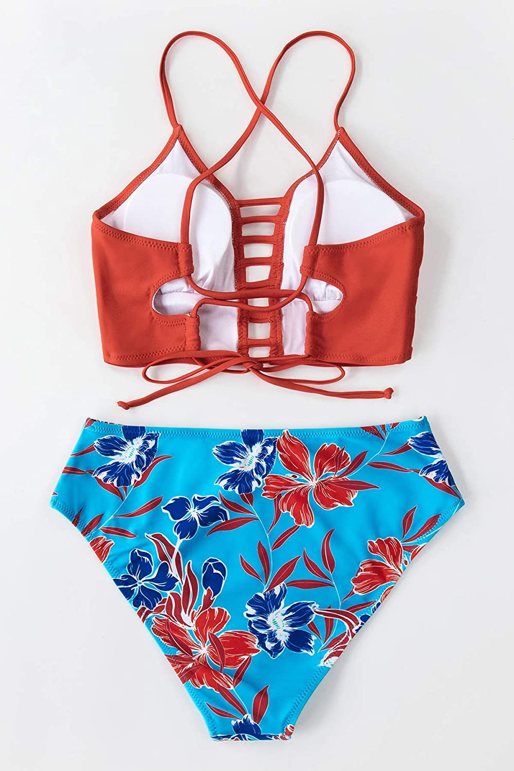 CUPSHE Women’s Bikini Swimsuit Floral Print Lace Up Strappy Two Piece Bathing Suit