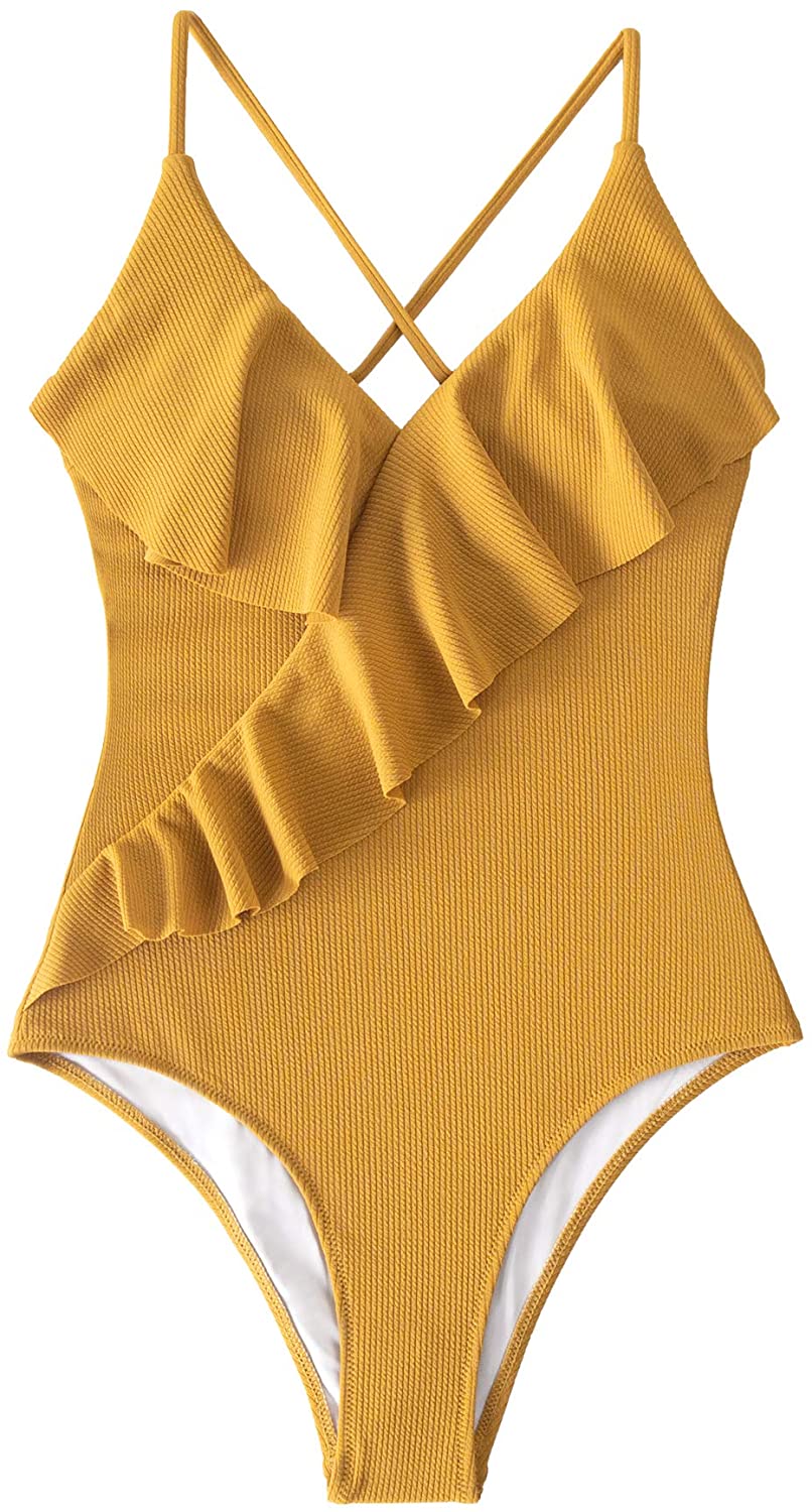 CUPSHE Women's One Piece Swimsuit Ruffle Wrap Textured Beach Swimwear Bathing Suits