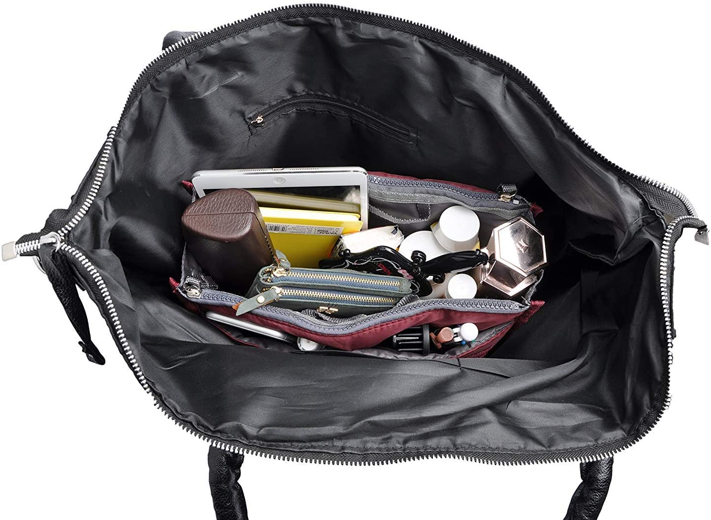 Vercord Purse Organizer Insert for Handbags Bag Organizers Inside Tote Pocketbook Women Nurse Nylon 13 Pockets Black Medium