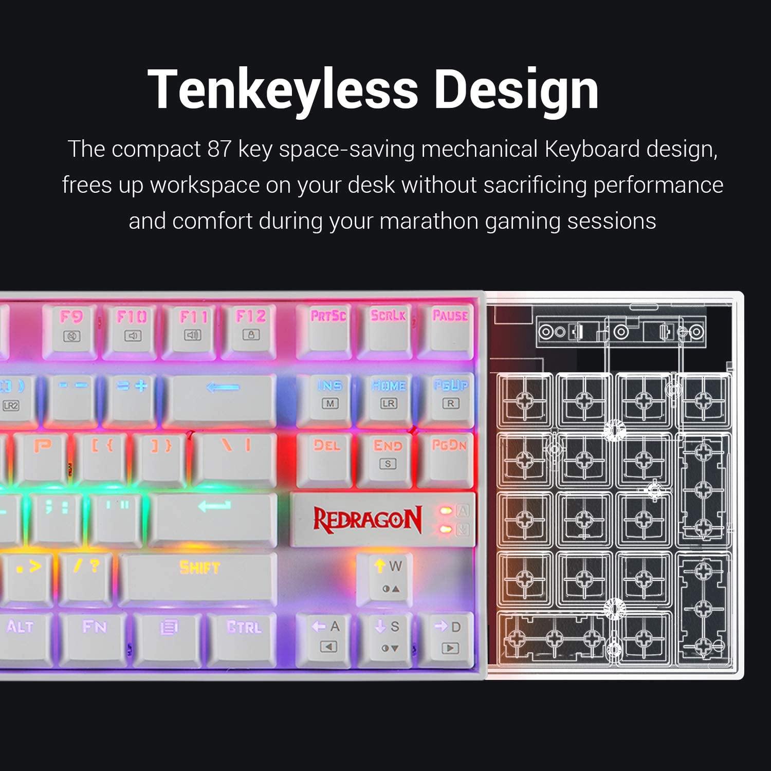 Redragon K552 Mechanical Gaming Keyboard RGB LED Rainbow Backlit Wired Keyboard with Red Switches for Windows Gaming PC (87 Keys, Black) - JOY2ESpree