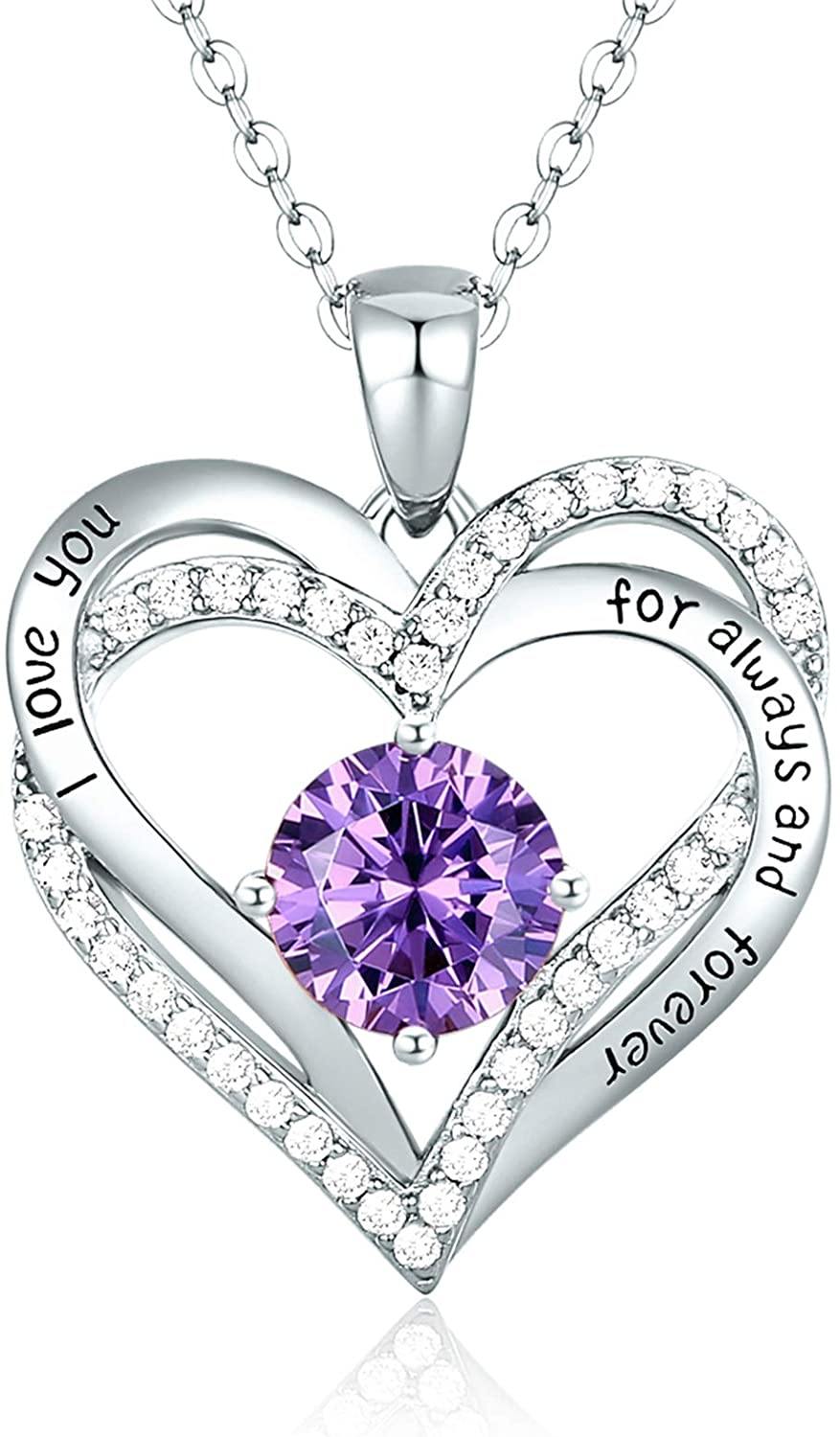 CDE Forever Love Heart Women Necklace 925 Sterling Silver Rose Gold Plated Birthstone Pendant Necklaces for Women - JOY2ESpree