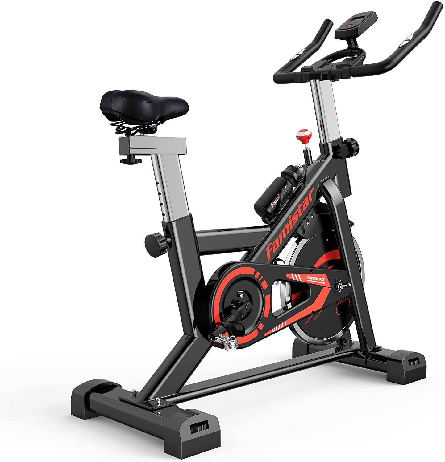Famistar 40 lbs Quiet Flywheel 300 lbs Capacity Exercise Bike, Indoor Cycling Bike Stationary with LCD Display - JOY2ESpree
