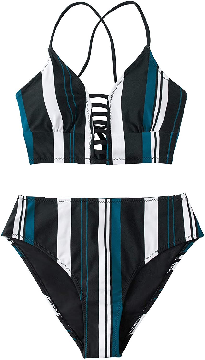 CUPSHE Women’s Bikini Swimsuit Floral Print Lace Up Strappy Two Piece Bathing Suit