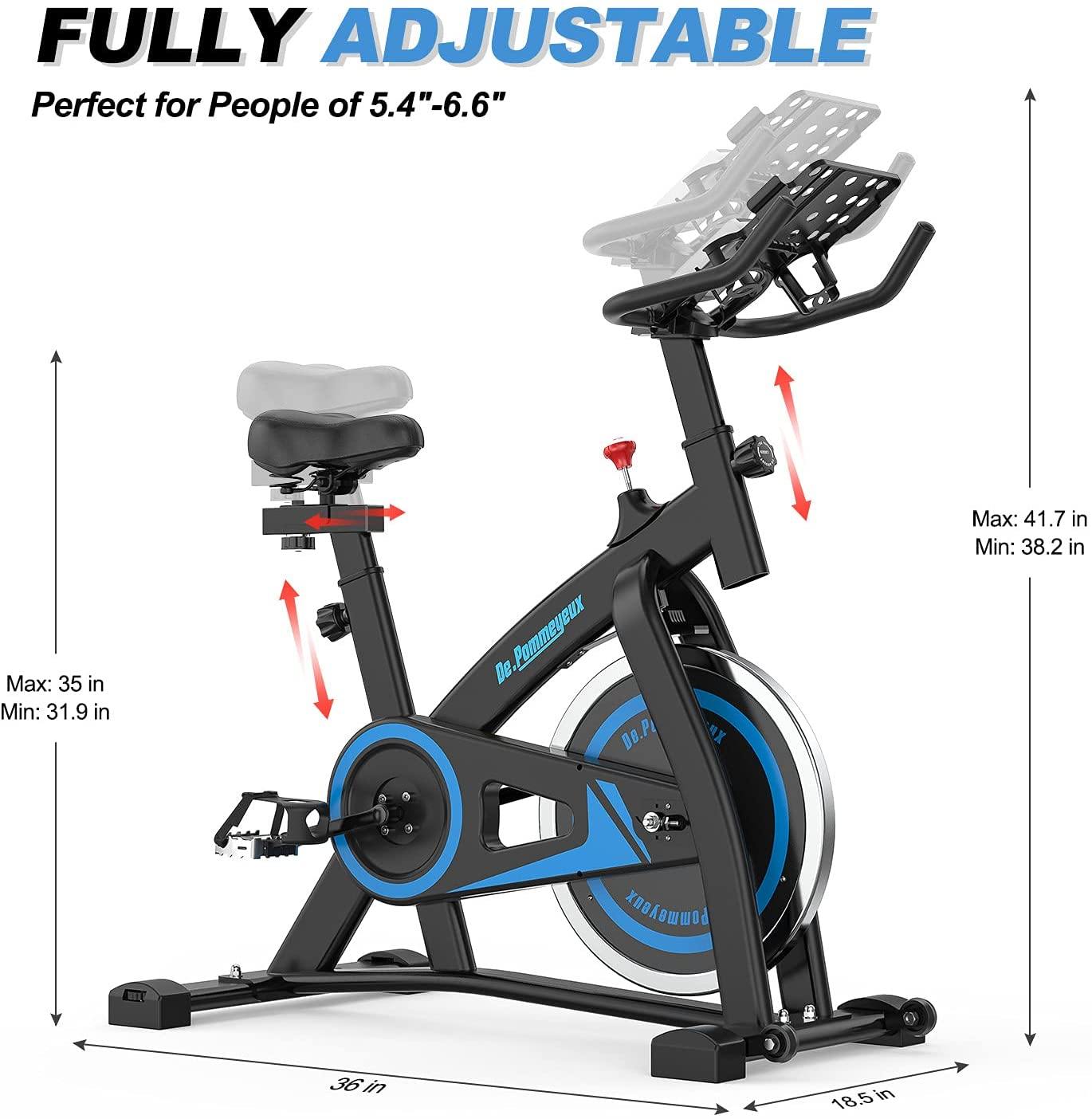 De.Pommeyeux Exercise Bike, Indoor Cycling Bike Stationary, Workout Bike for Home Cardio Gym with Tablet Mount, Pulse Sensor and LCD Monitor - JOY2ESpree