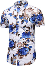 
                        
                          Load image into Gallery viewer, LEFTGU Men's Slim fit Floral Printed Beach Hawaiian Button-Down Dress Shirt
                        
                      