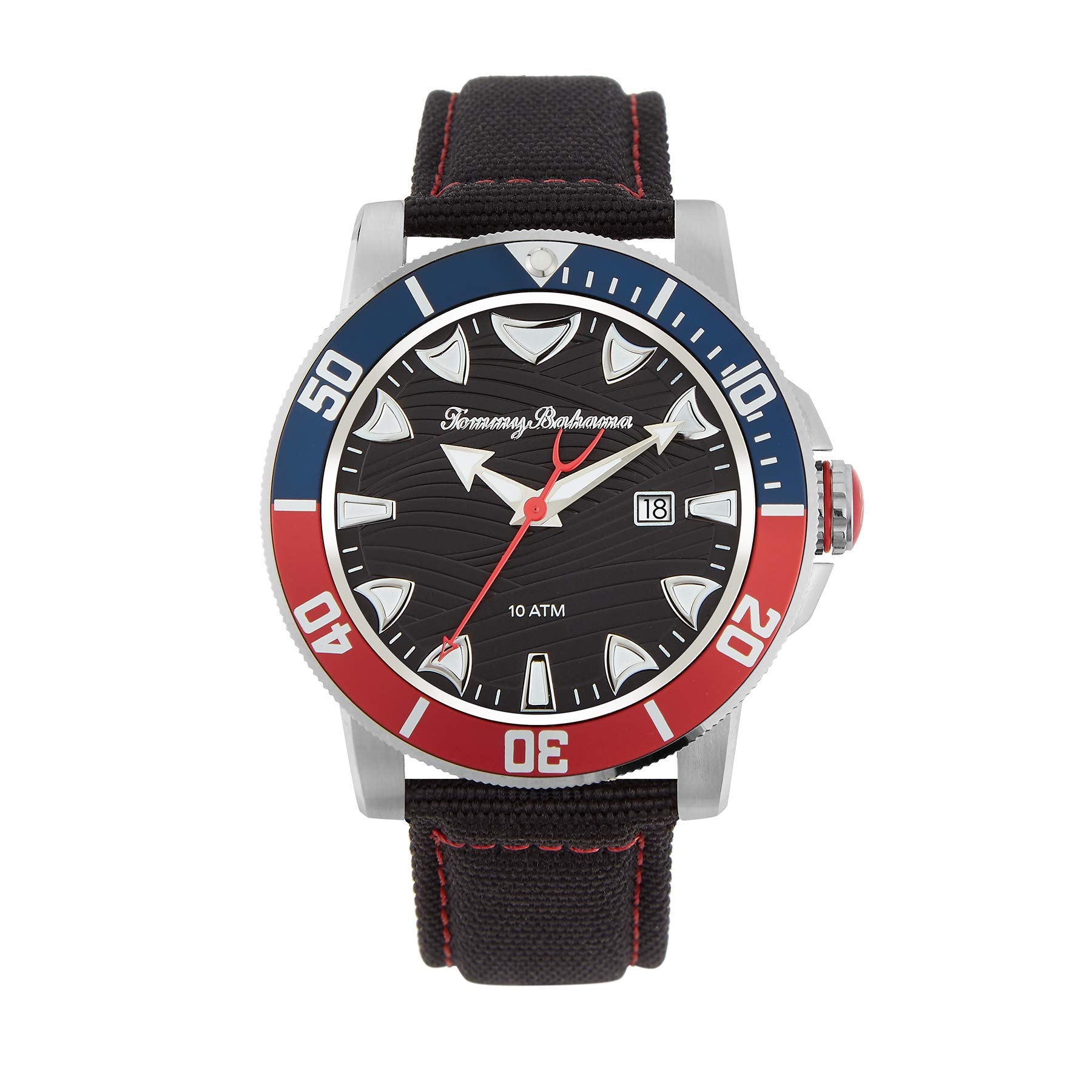 Tommy Bahama Men's Stainless Steel Japanese Quartz Cloth Strap, Black, 12 Casual Watch (Model: 279473SLV040)