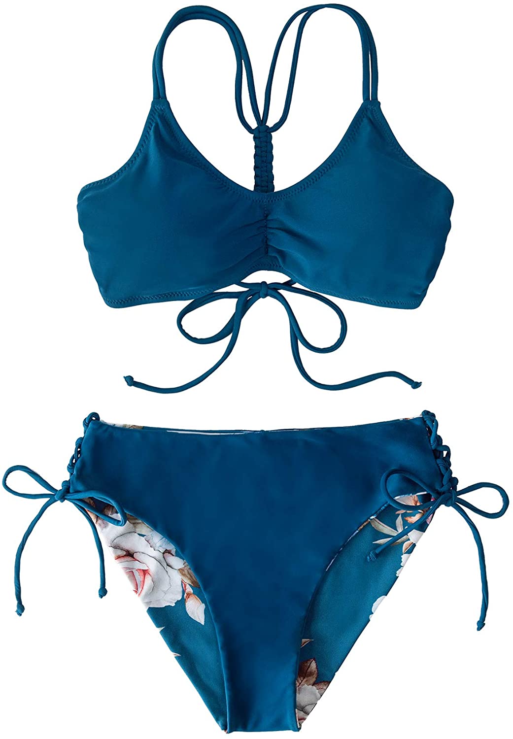CUPSHE Women's Back Braided Straps Reversible Bottom Strappy Lace Up Bikini Sets