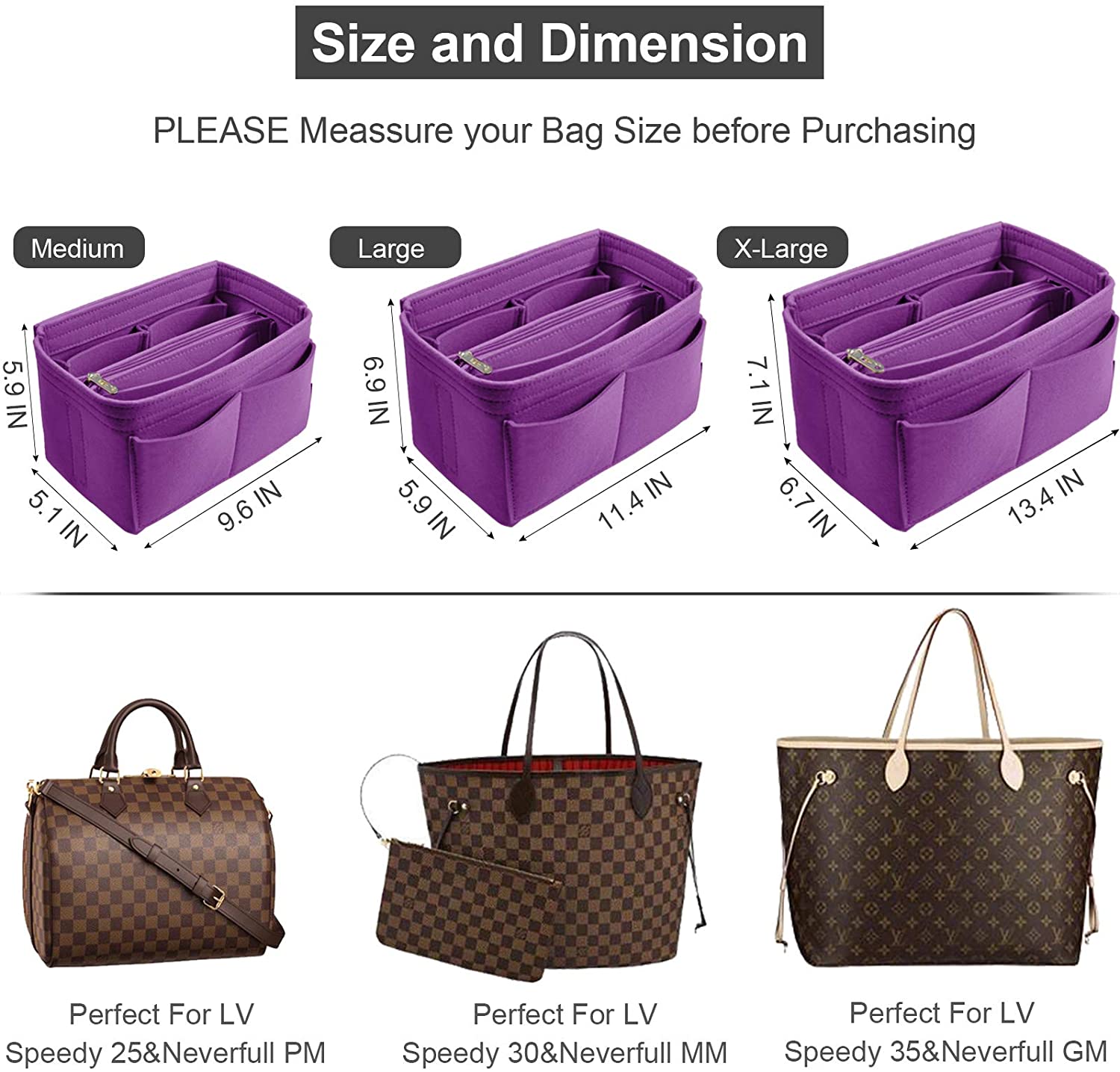 Purse Organizer Insert, Handbag & Tote Organizer, Bag in Bag, Perfect for Speedy Neverfull and More